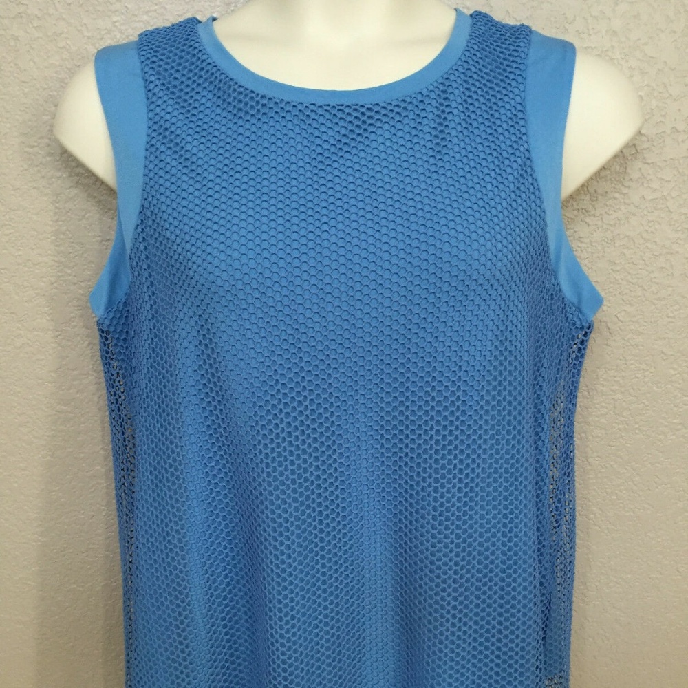 (NWOT) Alfani Women's Blue Scoop Neck Sleeveless Net Mesh Tank Top Plus Size 1X
